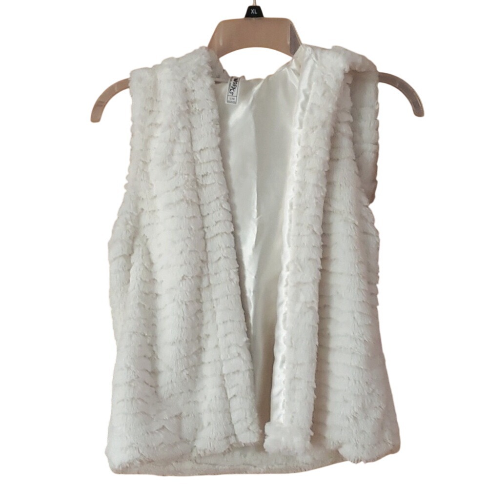 Knit Works‎ Girl Size 14 Plush Faux Fur Off White Minky Hooded Vest